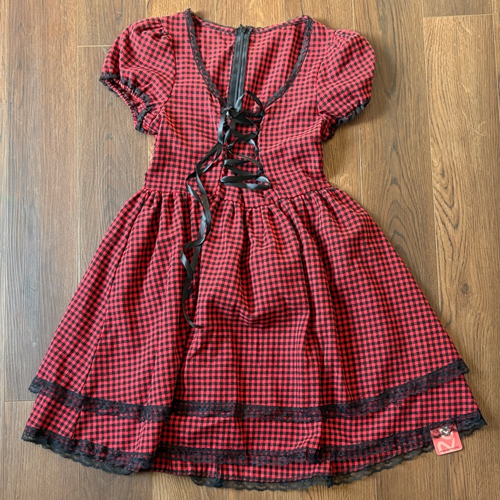 ROMWE Red and Black Checkered Midi Dress